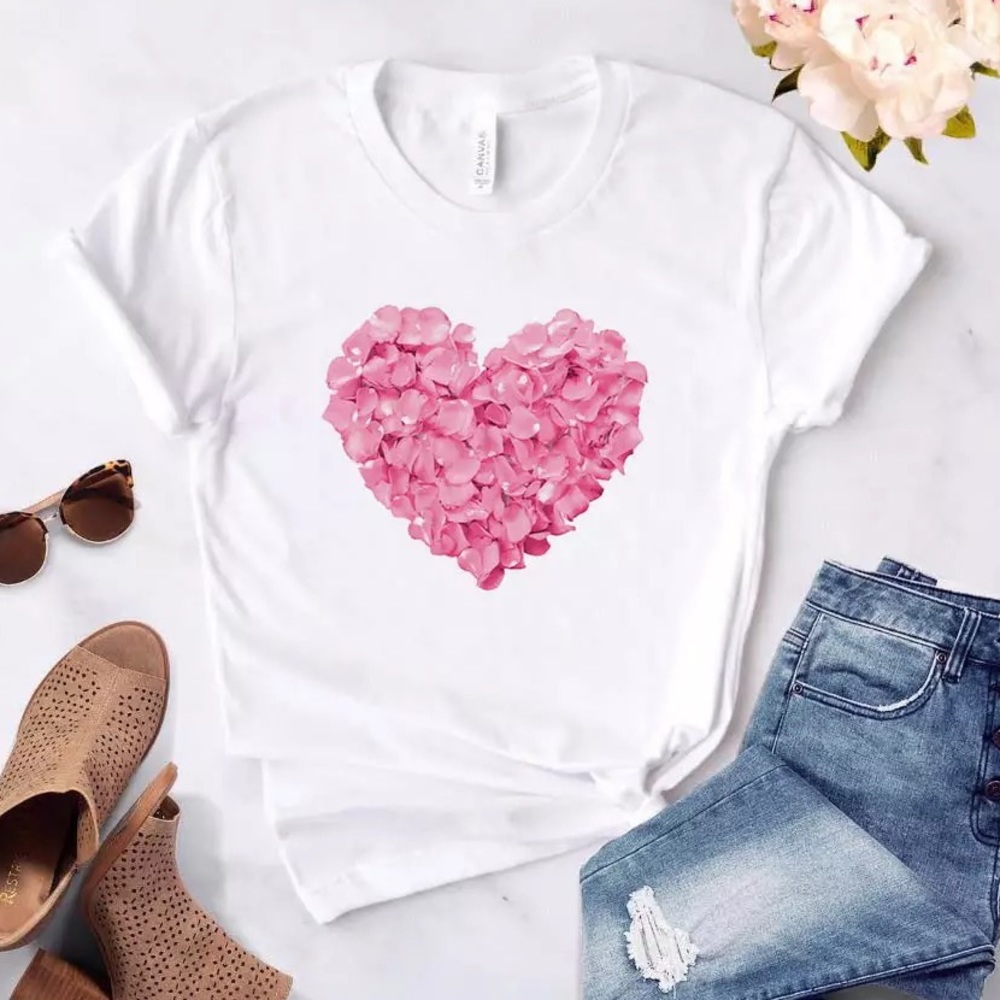 💕Pink Rose Petal Heart Graphic Tee💕